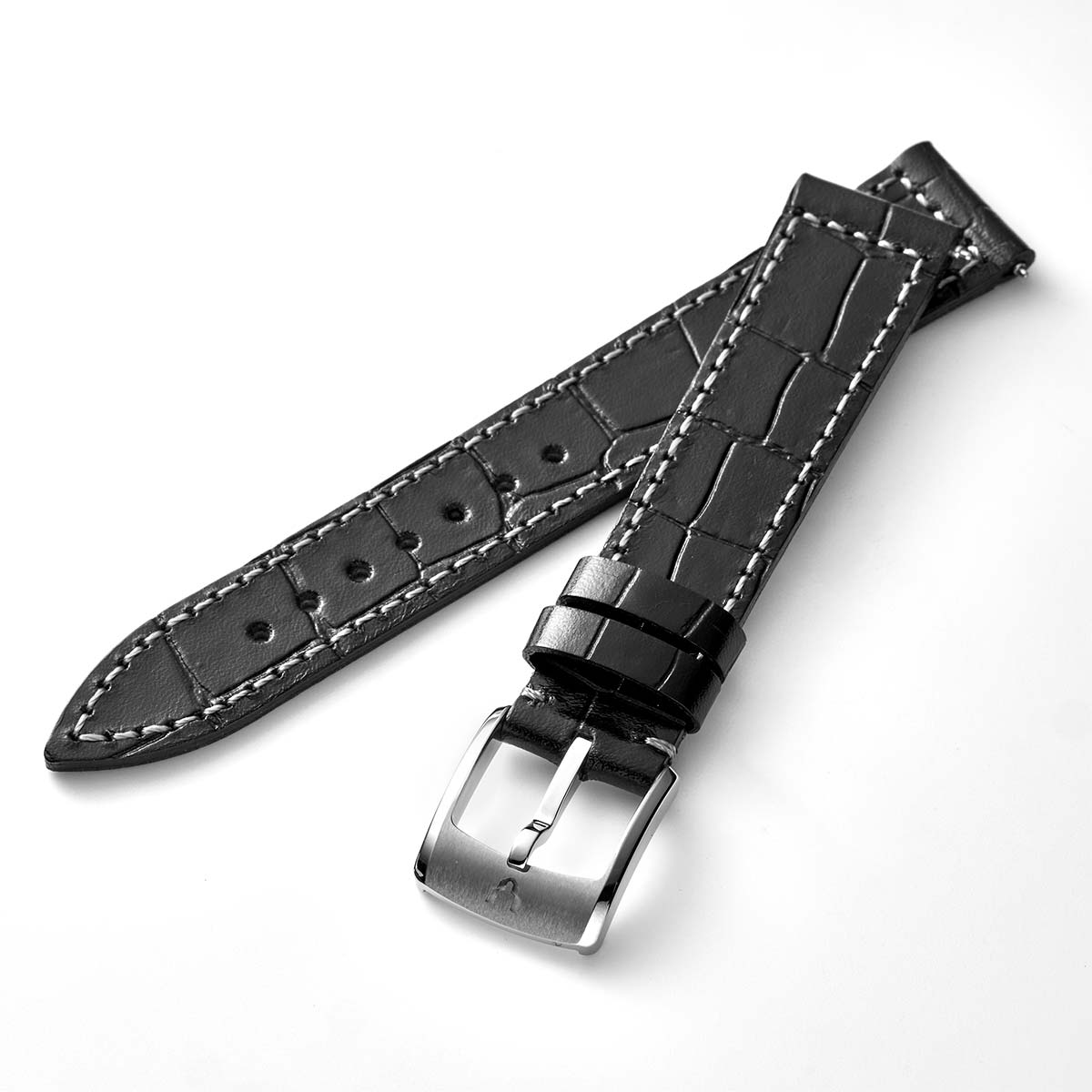 MASTER CRAFT J3 クロコ型押し牛革 ワンタッチストラップ(美錠付) ブラック 単品 [J3-CBK18-01]